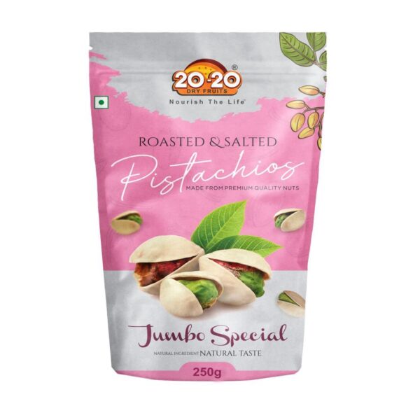 20 20 ROASTED & SALTED PISTACHIOS U S A JUMBO SPECIAL 250GM