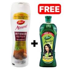 DABUR ALMOND INTENSE REPAIR SHAMPOO (200ML) WITH FREE DABUR AMLA HAIR OIL (180ML)