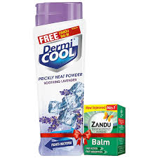 DERMI COOL PRICKLY HEAT POWDER SOOTHING LAVENDER (150GM)+ZANDU BALM FREE