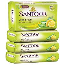 SANTOOR LIME & ALOE VERA (400GM) 4 PIS 100GM + 180 ML SANTOOR HAND WASH FREE