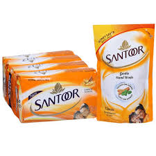 SANTOOR SANDAL & TURMERIC (400GM) 4 PIS 100GM PACK + 180ML SANTOOR HAND WASH FREE